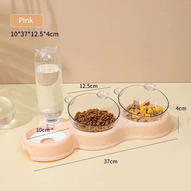 Triple Cat Bowls for Food and Water, Cat Food Bowls with Automatic Water Bottle - £18.62 GBP