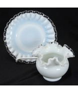 Fenton Silver Crest  Ball Vase 5&quot; and Plate 7&quot; Milk Glass w/Ruffled Edge - $409.59 MXN