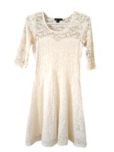 Material girl beige lace floral fit &amp; flare 3/4 sleeves mini Dress S - £63.75 GBP