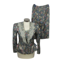 Francois Gerard Vintage women 2 piece suit 1980s sz 5/6 brocade floral w... - $47.51