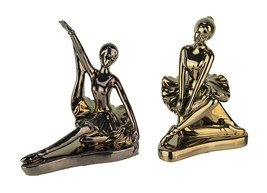 Scratch &amp; Dent Set of 2 Polished Metallic Finish Ceramic Dancer Figurines - £15.20 GBP
