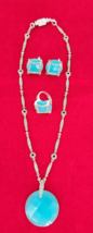 Judith Jack Signed Turquoise &amp; Marcasite Necklace Ring Earrings Sterling Silver - £238.96 GBP