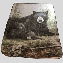 VTG Orion Bear &amp; Cubs Blanket Wildlife Art James Hautman Furry Throw 77x59 USA - £26.14 GBP