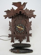 ANTIQUE vintage cuckoo clock GERMANY Black Forest weights OLD GLASS EYE - £103.42 GBP