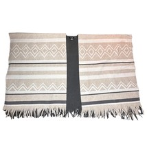 EStudio Shawl Tan Grey Soft Warm Fleece Ruana Cape Poncho Wrap Fringe On... - $24.99