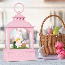 Easter Bunny Snow Globe, Pink Bunny Decorations with Eggs, Lighted Water Lantern - £27.69 GBP