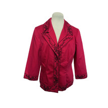 Embroidered Blazer, Size M, Snap Front, 3/4 Sleeves, Magenta - £15.81 GBP