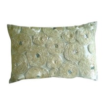 Ivory Ribbon Ivory Rose Flower 12&quot;x16&quot; Silk Lumbar Pillow Cover, Ivory Paradise - £30.74 GBP+