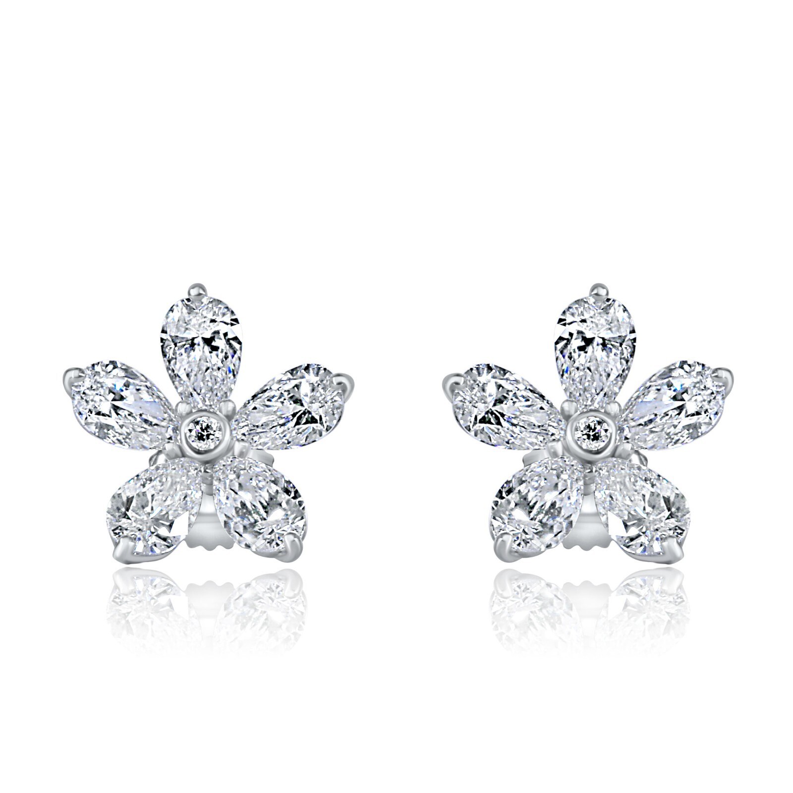 1.50Ct Floral Stud Lab Grown Pear Shaped Diamond Cluster Earrings 14K White Gold Item image 9