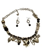 Bead  Charm Necklace W/Earrings Silver Tone Lobster Clasp 18”in. Long - £5.82 GBP