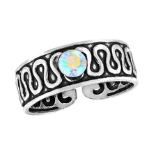 Bali-Chic Abstract Wave White Rainbow Crystal Sterling Silver Toe or Pinky Ring - £8.25 GBP