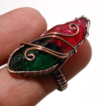 B I Color Slice Rough Drusy Gemstone Copper Wire Wrap Ring Jewelry 7.25&quot; SA 265 - £5.96 GBP