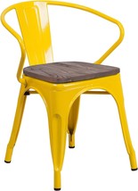 Flash Furniture Yellow Metal Chair with Wood Seat and Arms - £102.22 GBP