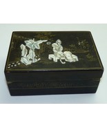 Antique Japanese Wood &amp; Lacquer Box, Mother-of-Pearl and Gold Ornamented... - $246.04 CAD