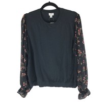 J.Crew Factory Womens Woven-Sleeve Sweater Floral Black 2X - £23.01 GBP