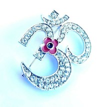 Stunning Diamonte Silver Plated Indian OMPoppy Hindu British India Brooch OM Pin - £10.80 GBP