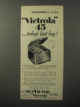 1953 RCA Victor Model 45EY3 Phonograph Ad - Victrola 45 today&#39;s best buy - £14.54 GBP