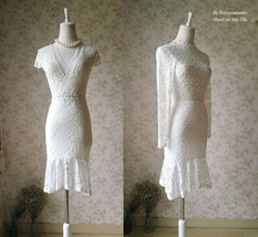 Ivory White Fitted Lace Midi Skirt Women Custom Plus Size Mermaid Lace Skirt image 2