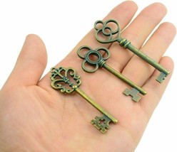 3 Large Skeleton Key Pendants Antiqued Bronze Assorted Steampunk Charms Patina - £3.15 GBP