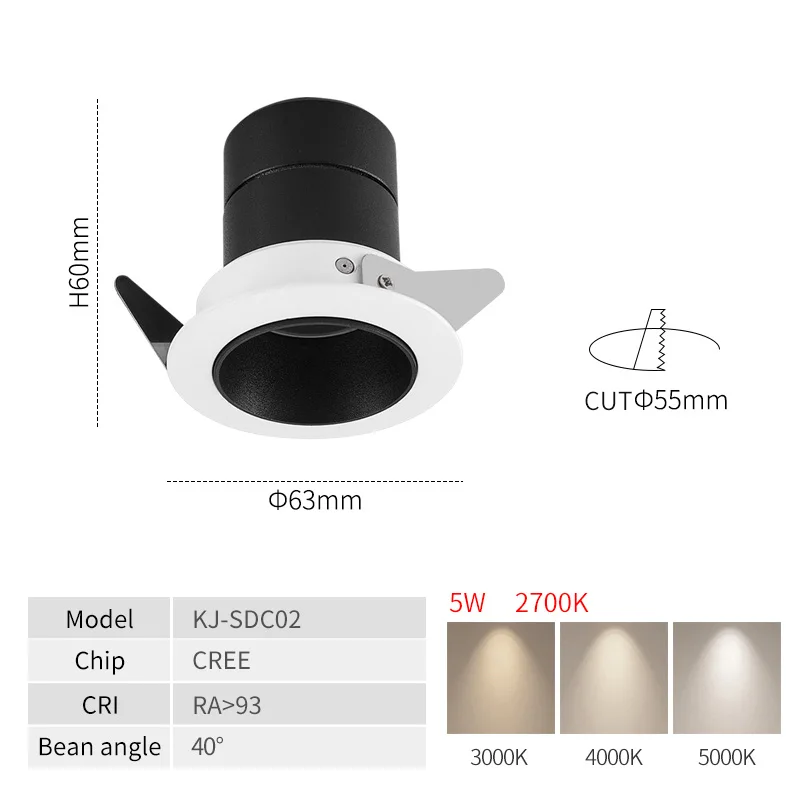 COOJUN Emded LED Mini Spotlight 5W CREE COB Ant-glare Downlight For Livi... - £183.99 GBP