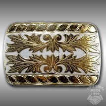 Vintage Belt Buckle Silver And Gold Color Leaves Filigree Western Ornament - $21.99