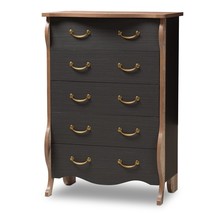 5 Drawer Black and Oak Finished Wood Dresser Chest Country Cottage Farmh... - $419.96
