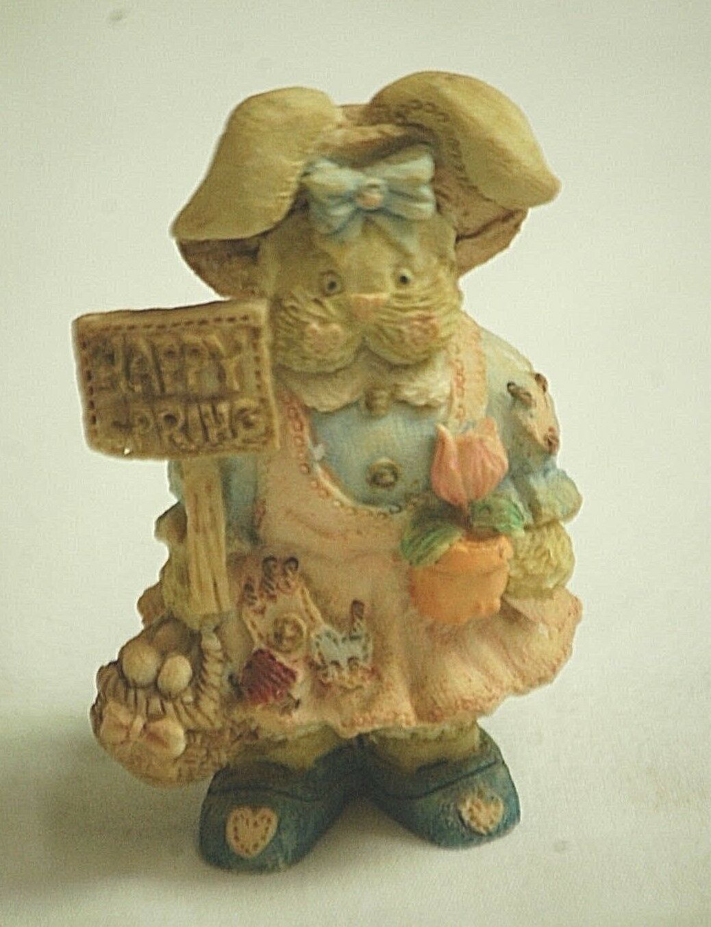 Classic Country Farm Rabbit Resin Figurine w Happy Spring Sign Shadowbox... - $8.90