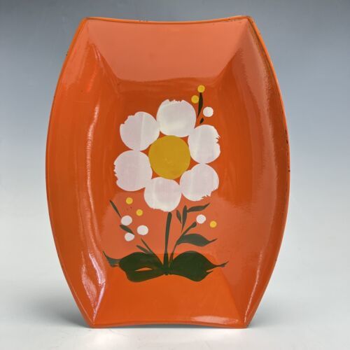 Primary image for Vintage Mid Century Modern 1960s Flower Orange Plate Lacquer Ware