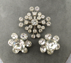 Lot 3 Rhinestone Brooches Silver Tone Headlight Prong Set Vintage Glass Estate - $18.80