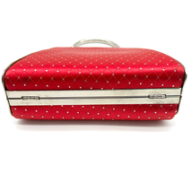 Satin Kiss Lock Bag Purse Red Silver Dressy Holiday With Strap Festive  - £15.34 GBP