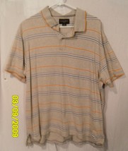 Black Brown 1826 Men&#39;s Polo Beige Stripe Large Shirt - £6.62 GBP