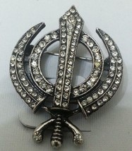 Stunning diamonte silver plated sikh khanda brooch cake pin x-mas singh gift - $15.19