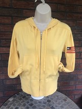 Tommy Hilfiger Jeans Small Full Zip Yellow Jacket Flag on Arm Hoodie Hoo... - $7.60