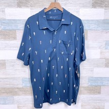 American Rag Cocktail Martini Allover Print Polo Shirt Blue Short Sleeve... - £23.38 GBP