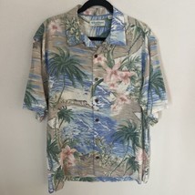 Caribbean Mens Large L Silk Blend Hawaiian Shirt Button Up Palm Beach Tropical - £10.70 GBP