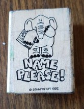 Stampin&#39; Up! Name Please Elephant Rubber Stamp 1992 School Teacher Wood - £3.15 GBP