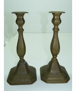 Pair Antique Early 20C Bulbous Brass Candlesticks Floral Engravings VGC ... - $96.60