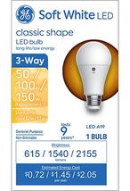 Savant 93130566 GE 3-Way LED Light Bulb 150/100/50 Watt Replacement  A19... - $23.13