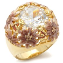 0W203 - Matte Gold &amp; Gold Brass Ring with AAA Grade CZ in Clear Size 7 - £18.17 GBP