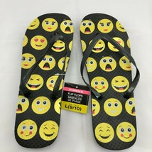 Flip Flops Black &amp; Yellow Emojis Womens Large beach pool camping casual NWT - £9.90 GBP