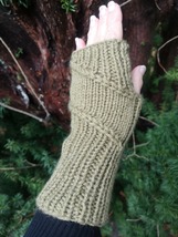 new Moss Green HandKnit Fingerless Texting Gloves Mittens Armwarmer Gift - $29.00