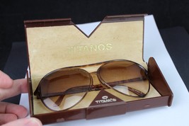 Vintage sunglasses with case TITANOS 1980&#39;s 1970&#39;s AVIATOR oversized amb... - £27.86 GBP