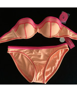 Xhilaration M Bikini Bathing Suit With Push Up Top, Neon Orange, Pink - £13.22 GBP