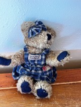 Small Boyds Bear Brown Plush Jointed Teddy Bear in Blue Plaid Jumper Stuffed Ani - £7.42 GBP