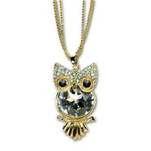 OWL NECKLACE Sparkling Bling 2.25&quot; Pendant Rhinestone Crystal Cute Bird Jewelry - £7.15 GBP