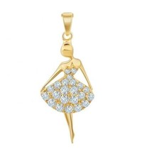 14k Placcato Oro Giallo Danza Bambola Rotondo Micro Pavé Diamante Ciondolo - £163.06 GBP