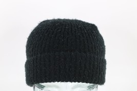 Vtg 90s Streetwear Grunge Blank Chunky Ribbed Knit Winter Beanie Hat Cap Black - £31.07 GBP