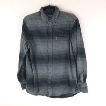 Chaps Mens Cotton Button Down Long Sleeve Pocket Flannel Shirt Striped Gray M - £8.44 GBP