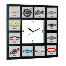 History of Chevrolet Chevy Bowtie Garage Man Cave Office Clock with 12 pictures - £25.31 GBP