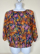 Cathy Daniels Blouse Womens Size XL Chicken Colorful Floral Sequin Smocked Waist - £10.62 GBP